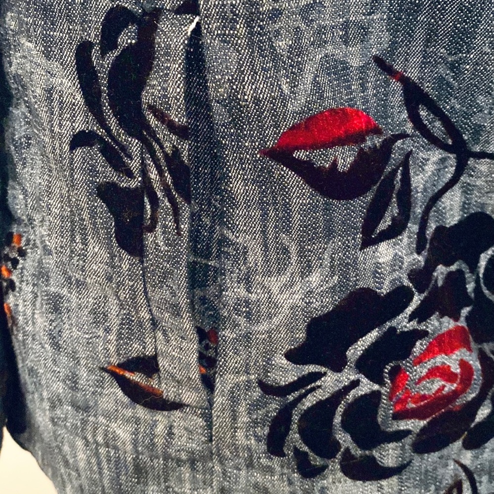 Additions by Chico Denim Velvet Floral SZ 4 Retro Vintage Boho Statement Jacket - Picture 6 of 12